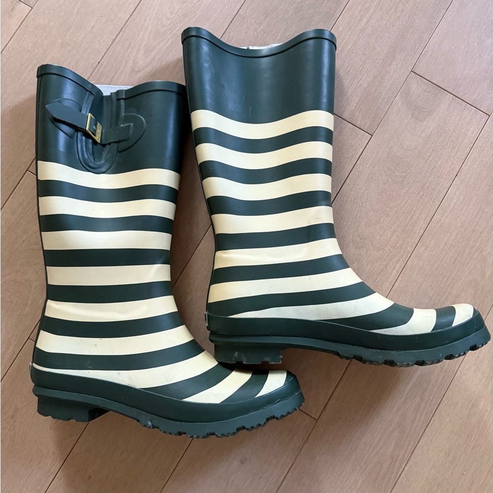 Lillybee MSU Green and Green White Striped Rain Boots
